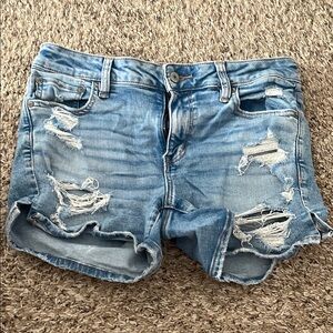 American Eagle Outfitters Blue Jean Shorts Distressed Mid-Thigh